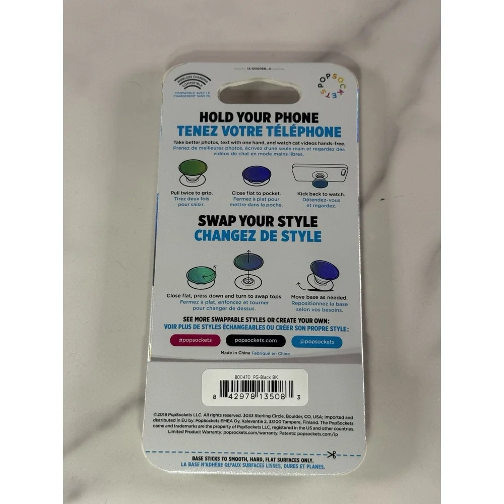 NWT PopSockets Translucent Black Clear Swappable Top Pop Socket Stand Holder